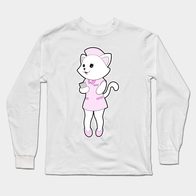 Cat as Nurse with Notepad Long Sleeve T-Shirt by Markus Schnabel